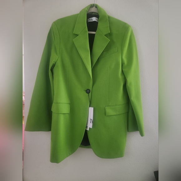ZARA set co-ord Oversized Blazer sz S + skort sz XL Lime Green. NO SEPARATION. - Picture 2 of 10